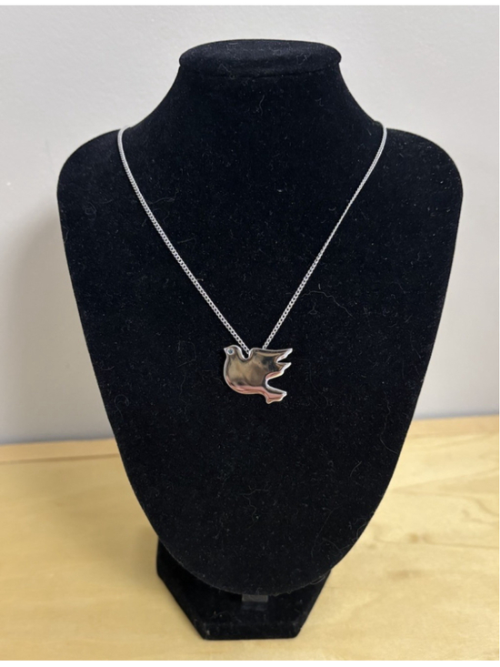 Avon Jewelry - Vintage Avon Necklace Silver Tone Dove Pendant Blue Stone 1970s era - 19" chain